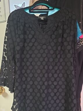 Alfani Black Polka Dot Lace-Sleeve Tunic